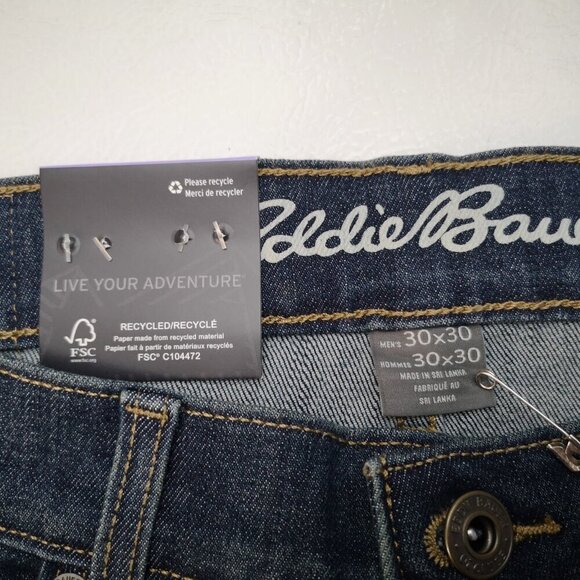 NWT Eddie Bauer Men's Size 30/30 Dark Wash Stretch Breathable Blue Jeans - Picture 3 of 15